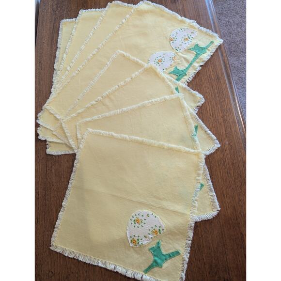 Vintage 70s Yellow Placemats Napkins Set of 4 Patchwork Mushrooms - Picture 6 of 11